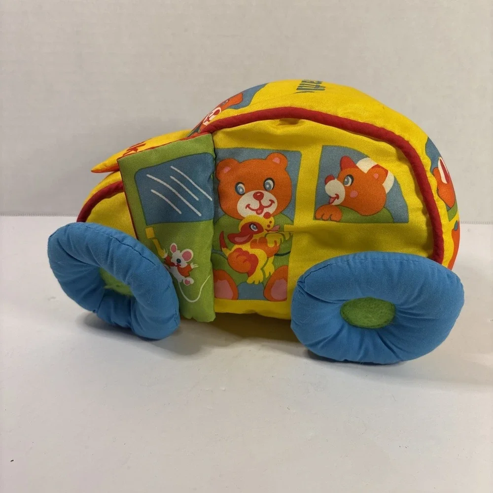 Vintage Playskool Soft Plush Car Toy Squeak Crinkle Rattle Peek-a-Boo Yellow